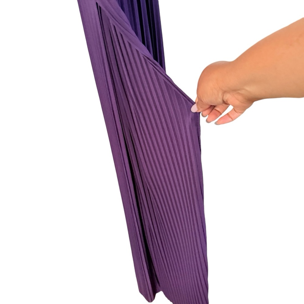 ASOS Dark Purple Pleated Maxi Dress Size 4 V Neck Lace Prom Wedding Guest Slits - Picture 12 of 16